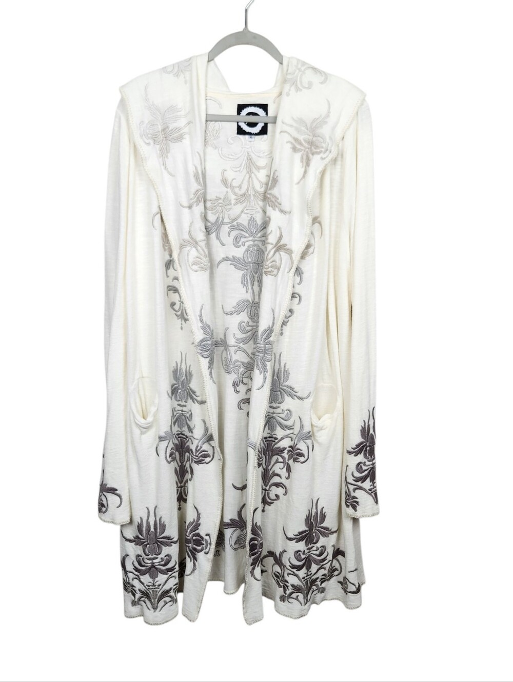 Biya Johnny Was Long Embroidered Cloak Cardigan Sweater Cream Womens Size XL